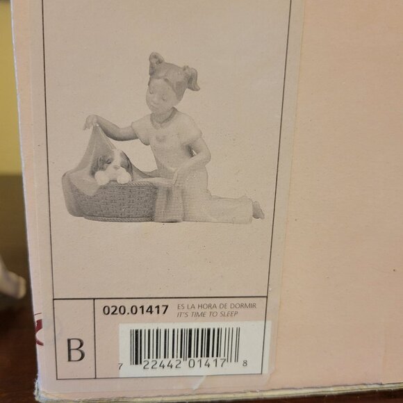 NAO by Lladro Figurine "It's Time to Sleep" Girl With Dog in Basket #1417 - Picture 9 of 9